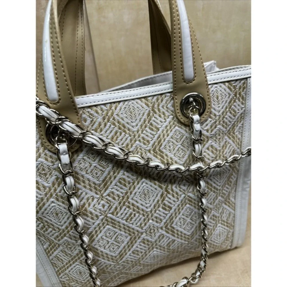 BEBE Canvas Logo Double Handle Satchel Crossbody Tote Bag Braided‎ Handles-rare